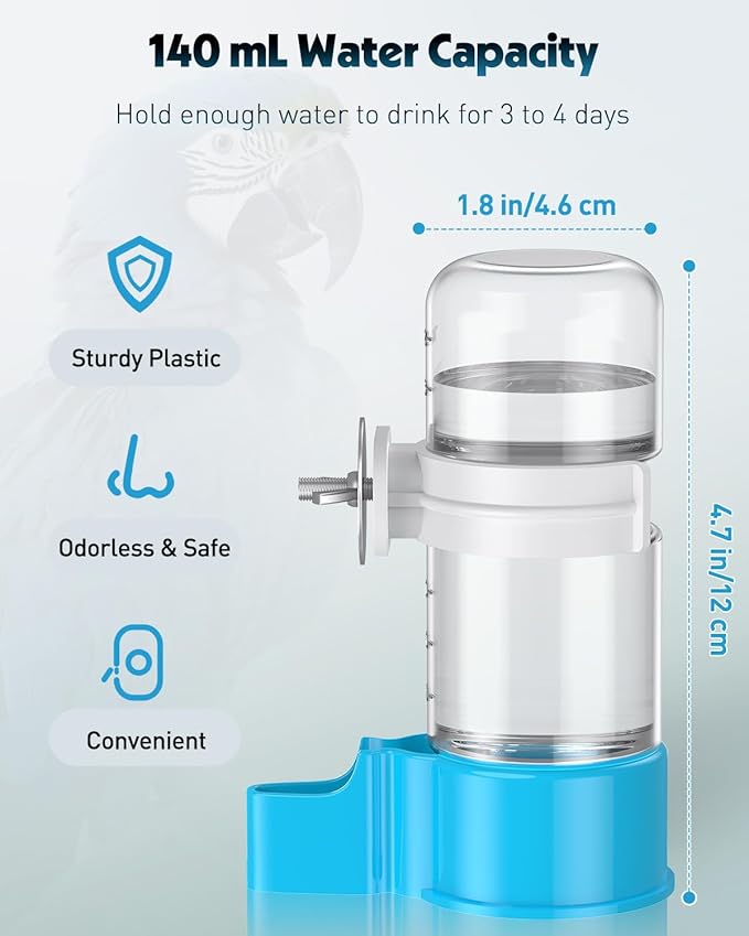 Pawfly 2 Pcs Bird Water Dispenser, Automatic Bird Water Feeder, Plastic Bird Cage Water Dispenser, Blue Parrot Waterer for Parakeet Cockatiel Budgie Lovebirds (Not Fit for Food Feeding)