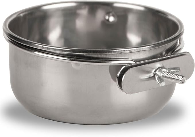 Jeffers Pet Stainless Steel Coop Kennel Cup with Screw On Clamp, 20 Oz – Durable, Rust Resistant Hangable Water & Food Feeder for Kennels, Coops & Cages - Chickens, Duck, Rabbits, Small Animals
