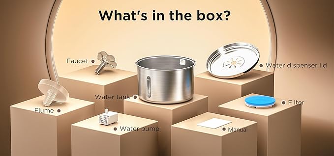 Stainless Steel Cat Fountain, 102 oz/3L Automatic Pet Fountain for Cats and Small Dogs, Ultra-Quiet Pump with White LED Light, Water Level Window