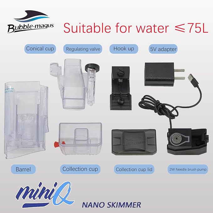 MiniQ Hang on Back Aquarium Filter Internal Hang on Back Canister Filter Nano Protein Skimmer Surface Skimmer Aquarium/Betta Pool Skimmer for coralife Fish Tank Saltwater Aquariums