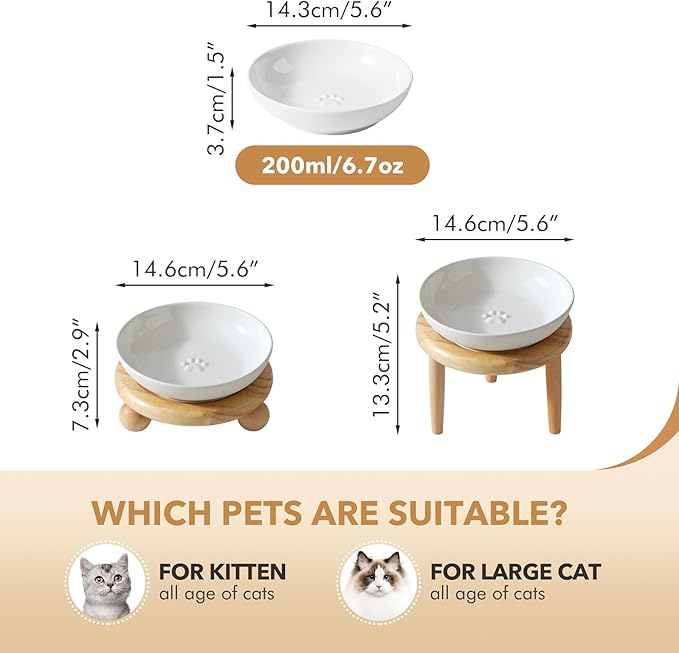 Havniva Elevated Cat Bowls, Ceramic Cat Food Bowl Whisker Friendly Cat Dishes, Kitten Food & Water Bowl with Two Heights Stand, Anti-Slip Raised Cat Food Plates
