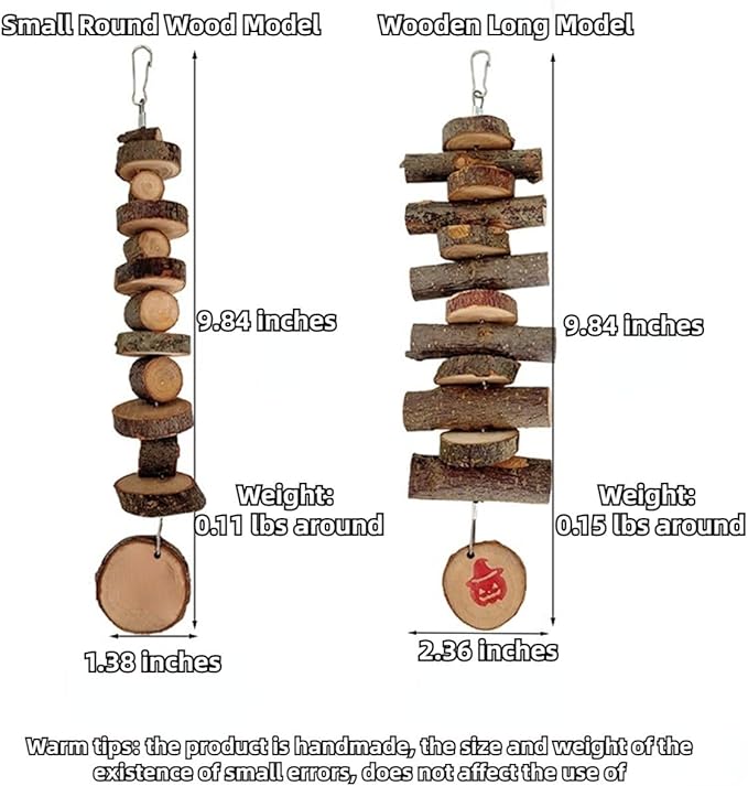 3pcs Small Animal Chews Toy,Natural Apple Wood,Block Cage Hanging Molars Treats Snack for Hamsters Rabbits Bird Chinchilla Squirrels for Halloween Holiday (Wooden Long Model)