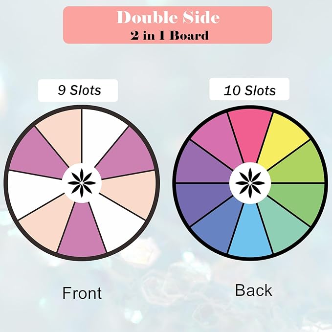 iobiotio 8 inch Spinning Prize Wheel, Double Side Spinning Wheel for Prizes with Stand, 9,10 Slots Color, 2 in 1 Small Tabletop Roulette Spinner, Easy Assembly and Erasable, Portable, 5mm, Clear