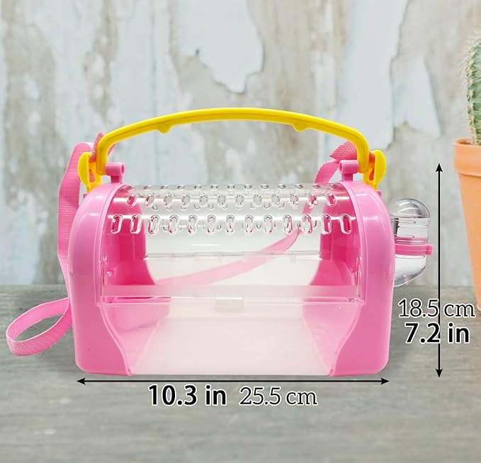 kathson Hamster Cage Travel Carrier Portable Cage with Water Bottle Outgoing Cage and Adjustable Strap Pet Cage for Small Pet Hedgehog Sugar Glider Squirrel Mice（Pink）