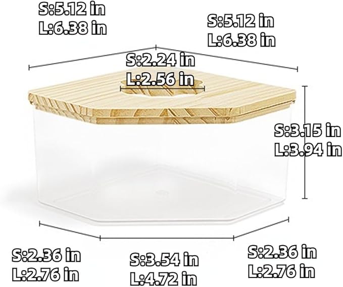 Hamster Sand Bath Box Container, Mini Pet Sandbox Lid Design Take Bath Wooden Sandbox Dust Bath, Transparent Bathroom & Digging Box Acrylic Hamster Litter Box Small Animal Accessories (D Small)