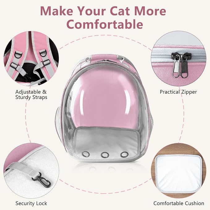 Pet Carrier Backpack Expandable for Cats and Small Dogs, Breathable Anti-Collapse Design, Airline Approved Travel Backpack for Hiking and Outdoor Use (Back Expandable-Pink)