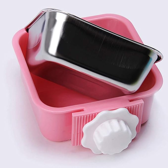 Luck Dawn Crate Dog Bowl, Stainless Steel Removable Hanging Food Water Bowl Crate Coop Cup,Pet Cage Bowls with Bolt Holder for Dog, Puppy, Cat, Rabbit, Bird,Small Animals (Large (Pack of 2))