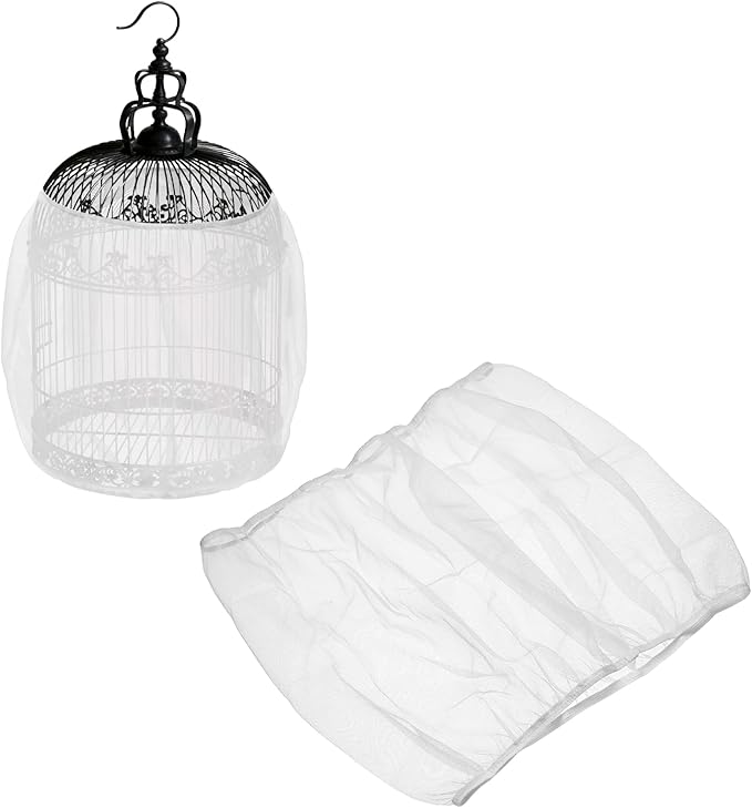 Bird Cage Seed Catcher, Bird Cage Net Cover Seeds Guard, Universal Birdcage Accessories, White, Circumference 31.5"-43.3", Height 13.8" for Parrot Cockatiel Enclosures