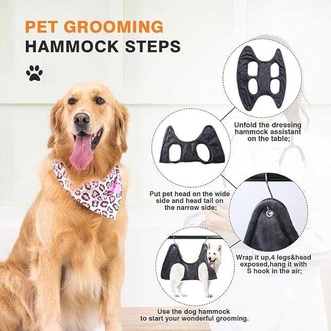 Perfect Part Dog Grooming Hammock - Cat & Dog Sling for Nail Clipping with 2 Hooks, Breathable & Washable Cat Grooming Hammock, Dog Lift Harness & Bathing Station, Cat Nail Clipper Hammock