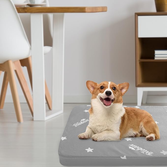 Waterproof Dog Bed for Large/Medium Dog, Memory Foam Orthopedic Dogs Beds & Furniture 38” x 26" x 1.5" for Large Sized Dogs with Anti-Slip & Washable Removable Cover, Soft Flannel Top Pet Beds, Grey