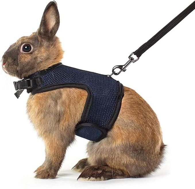 Rabbit Harness with Leash Escape Proof, Soft Bunny Mesh Vest Adjustable Buckle for Ferret Guinea Pig Hamster Walking Small Animal Pets Rat, Black L
