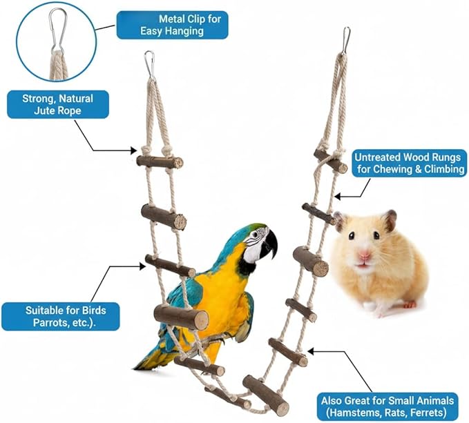 Pet Hamster Climbing Ladder Toys, Squirrel Suspension Rope Bridge Parrot Nature Wood Long Climbing Ladders for Squirrel Hamster Sugar Gliders