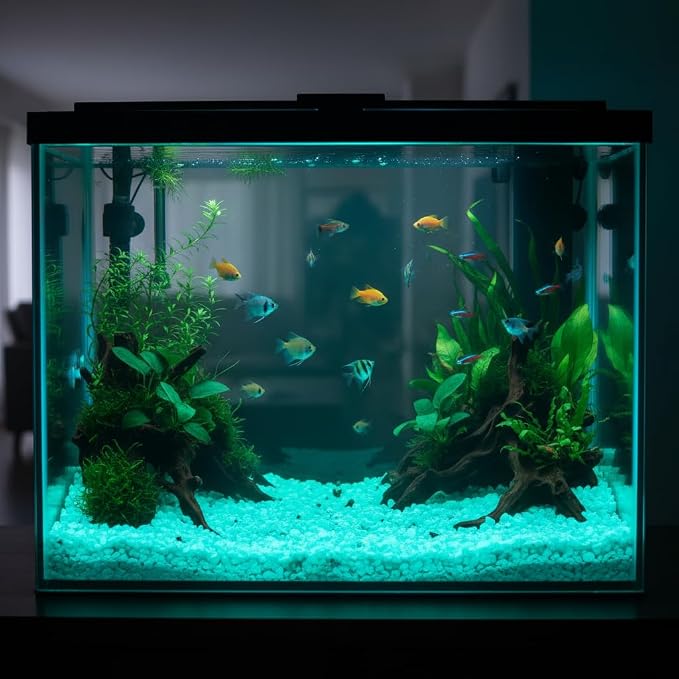 Shiny Stone Glow in The Dark Aquarium Gravel Sand, Blue Green, 5-8mm | Neon, 305g/0.67lbs, Decorative Rocks for Fish Tank, Fairy Garden, Home Decor