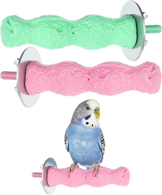 2 Pcs Bird Parrot Cage Perch Stand, Bird Beak Grinding Stone, Resin Anti-Slip Beak Grinder Stone Perches, Nail Trimming Stick, Claw Trimmer Stand, Cage Accessories for Birds, Parrot (Pink, Green)