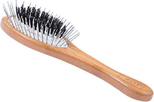 BASS Brushes THE Hybrid PET Groomer Oval Brush, Bamboo-Dark Finish, Small