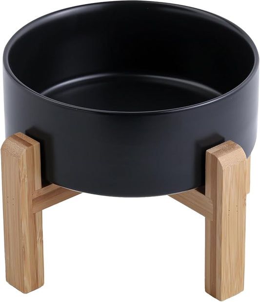 Black Raised/Elevated Ceramic Dog Bowl for Medium Large Sized Breeds,Large Dog Food Water Bowl with Stand,8 in Non Slip Heavy Weighted 1800ml/ 7.6 Cups/60 OZ