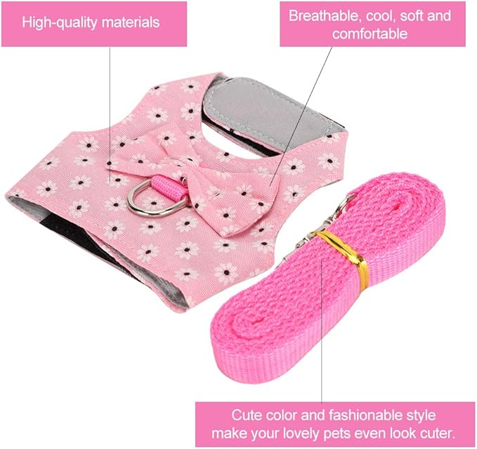 GLOGLOW Small Pet Leash Vest, Soft Fabric Rabbit Harness and Guinea Pig Carrier for Small Pets with Adjustable Straps, Great for Indoor and Outdoor Activities (S)