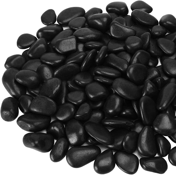 onlyfire 5 lbs Natural Black Polished Pebbles, 1"-2" Decorative River Rock | Gravel Stone, For Indoor Plants, Vases, Aquarium, Succulents, Outdoor Garden Landscaping and Home Decor