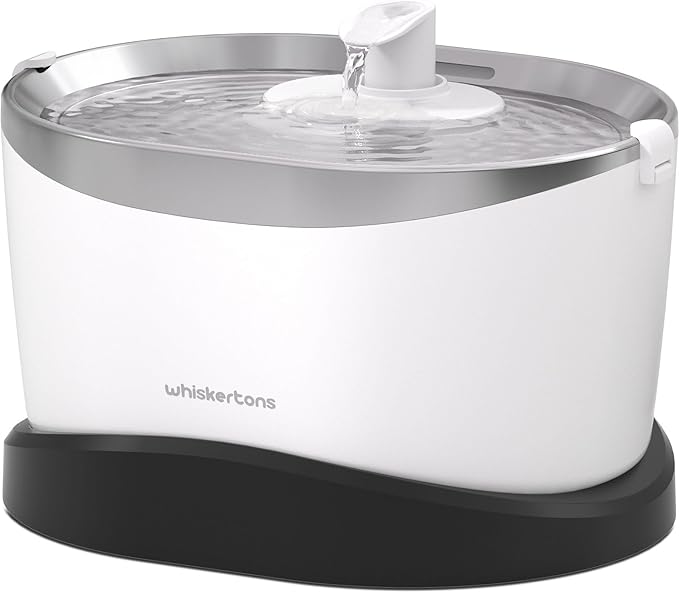 Whiskertons Wireless Cat Water Fountain, Cordless Battery Operated Pet Fountain, 3L/101oz EverMount Cat Fountain, Pet Water Fountains for Cats Indoor, Stainless Steel Tray, Easy to Clean, BPA-Free