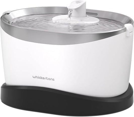 Whiskertons Wireless Cat Water Fountain, Cordless Battery Operated Pet Fountain, 3L/101oz EverMount Cat Fountain, Pet Water Fountains for Cats Indoor, Stainless Steel Tray, Easy to Clean, BPA-Free