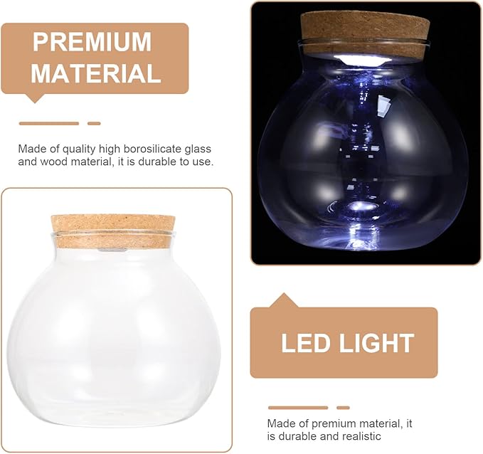 Hemobllo Led Light Ecological Bottle Glass Fish Tank 5.51X5.11X5.11In for DIY Micro Landscape Aquarium Bowl with Lid Small Betta Fish Terrarium Container