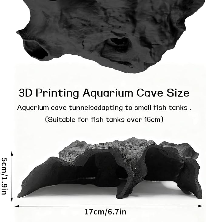 Aquarium Cave Tunnel 3D Printed - Fish Tank Decoration Natural Fish Hideout for Pleco, Shrimp & Corydoras | Sinking Base & Viewing Ports | Substrate-Friendly Decor (6.7" Under Gravel Design)