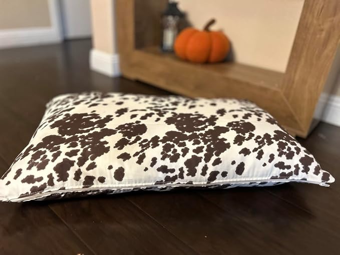 Natural Cotton Canvas Dog Bed – Raw Cotton Filled Pet Cushion Insert, Breathable Eco-Friendly Dog Mattress, Durable Washable Cover with Zipper (Cow Print Brown White, Small 36"x22"x3")