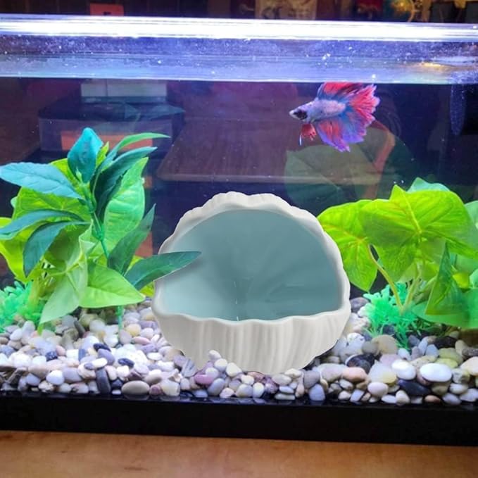 Aquarium Ceramic Cave Shell Shape Fish House Small Animal Nest Hideout for Hamster, Gerbils, Chinchillas, Mice, Rat, Syrian Hamster - 5.1 inch(Blue M)
