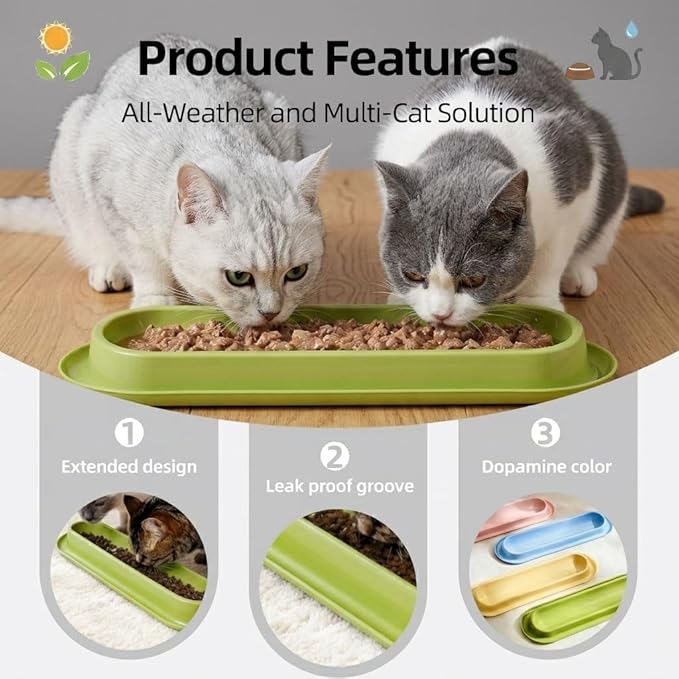 Multi-Cat Home 4-Pack, Long Pet Food Bowls, Large Capacity Non-Slip Easy Clean Dishes for Indoor & Outdoor Feeding (Pink, Yellow, Green，Blue,)