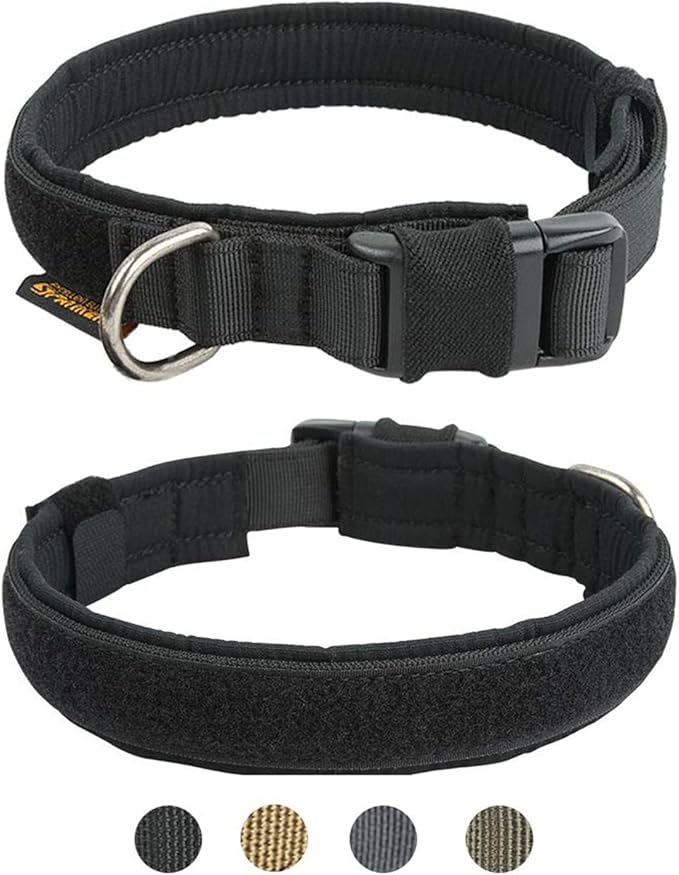EXCELLENT ELITE SPANKER Tactical Small Puppy Dog Collar Nylon Adjustable Heavy Duty Military for Small Medium and Large Dogs Pet Soft Padded Dog Collar(BLK-L)