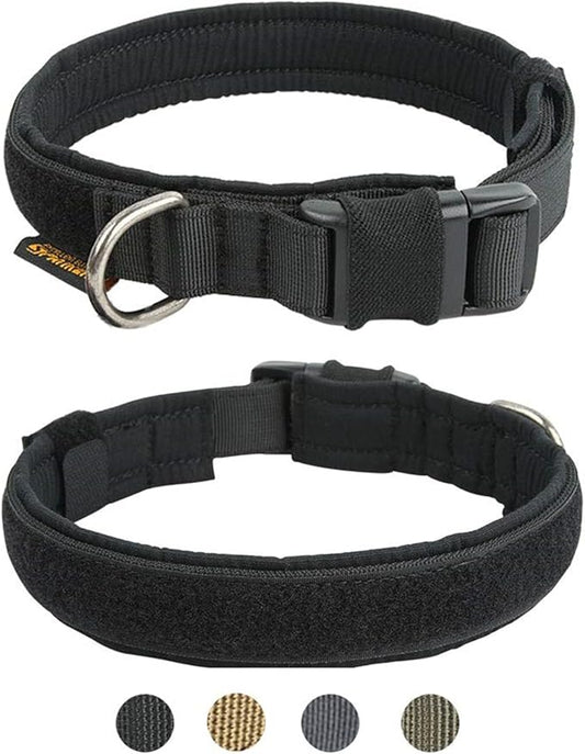 EXCELLENT ELITE SPANKER Tactical Small Puppy Dog Collar Nylon Adjustable Heavy Duty Military for Small Medium and Large Dogs Pet Soft Padded Dog Collar(BLK-S)