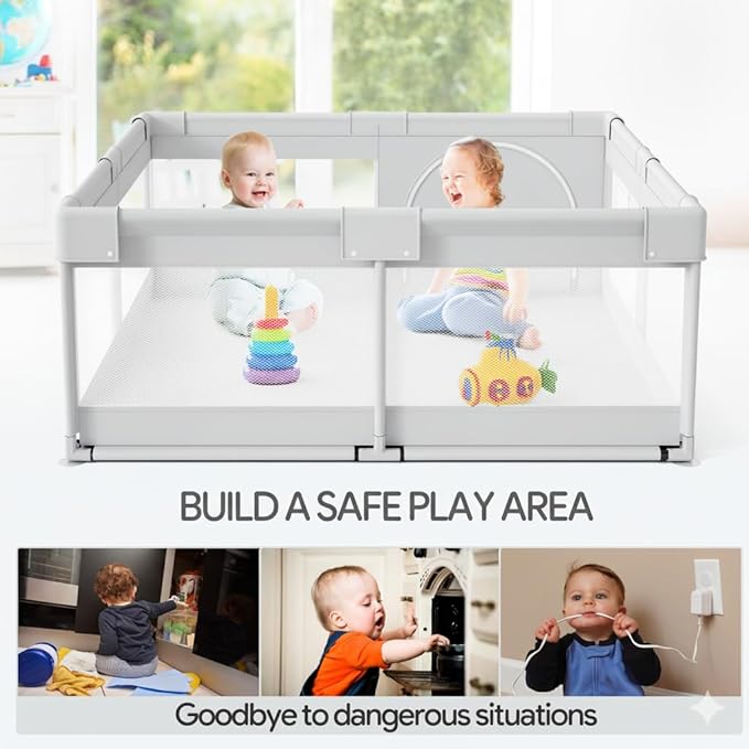 Fodoss Baby Playpen 50×50in, Small Play Pen for Babies and Toddlers, Playpen for Apartment, Play Yard, Activity Fence, Baby Playard with All-Side Mesh, Pull Rings