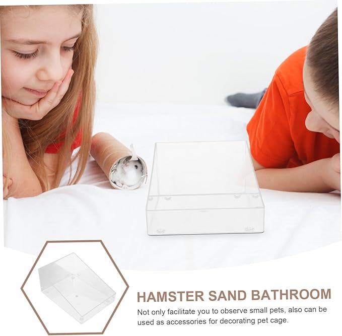 Hamster Sand Bath Box Semi-Closed Acrylic Tub for Dwarf Hamsters Chinchillas and Gerbils Dust Bath Container Cleaning Scoop Easy to Clean