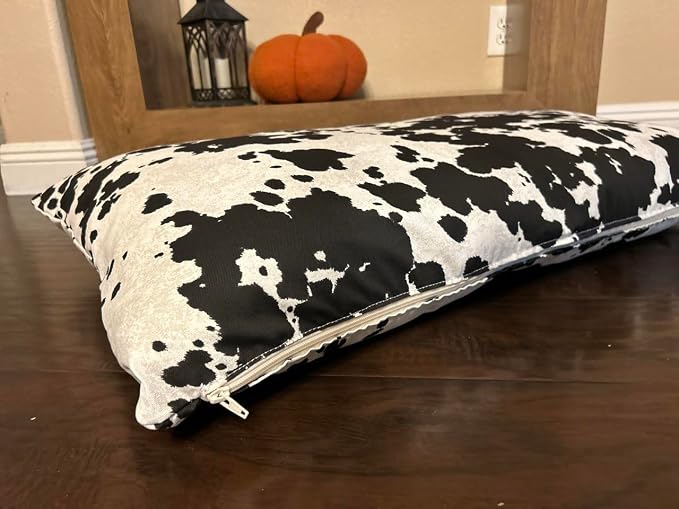 Natural Cotton Canvas Dog Bed – Raw Cotton Filled Pet Cushion Insert, Breathable Eco-Friendly Dog Mattress, Durable Washable Cover with Zipper (Cow Print Black White, Large 48"x30"x5")