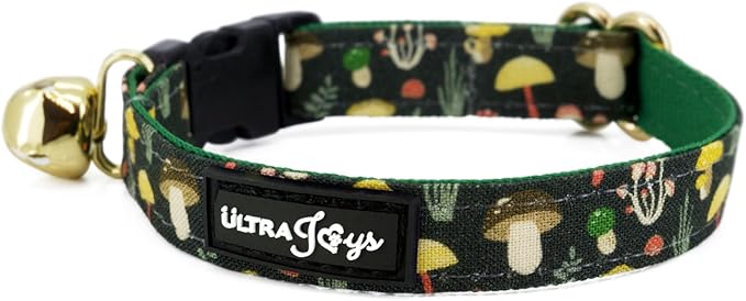 Ultra Joys Cat Collar with Bells - Breakaway Collar for Kittens & Cats - Mushroom Small