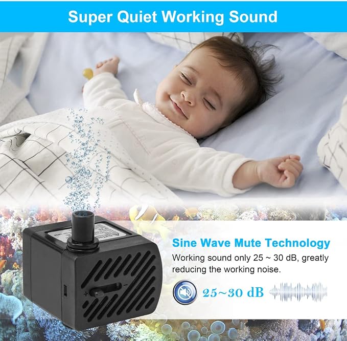 DaToo 50GPH 3W Small Submersible Water Pump Mini Fountain Pump Ultra Quiet For Aquarium Fish Tank Pond Statuary Hydroponics