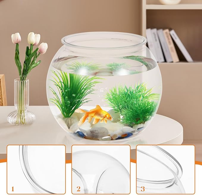 Totority Transparent Aquarium Tank 8.66 Inch Multi-Function Betta Fish Bowl Desktop Goldfish Tank Office Party Home Decor Durable Pet Material