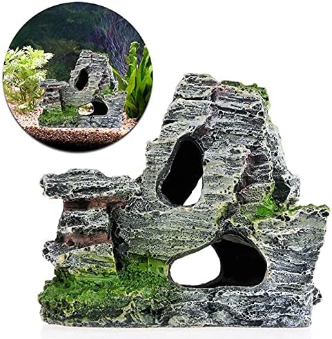Ulalaza Aquarium Decorations Landscaping Tree Stump Hole Rock Cave Hideouts Stone Fish Tank Resin Driftwood Painted with Realistic Details Over House Supplies Castle Accessories