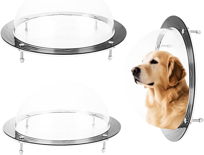 STARVAST 2PCS Dog Fence Window, 12.3 Inch Dog Window for Fence, Durable Plastic Small Round Window for Doggie Cat Horse Outside Playground Garden, Deep 4.72 Inch