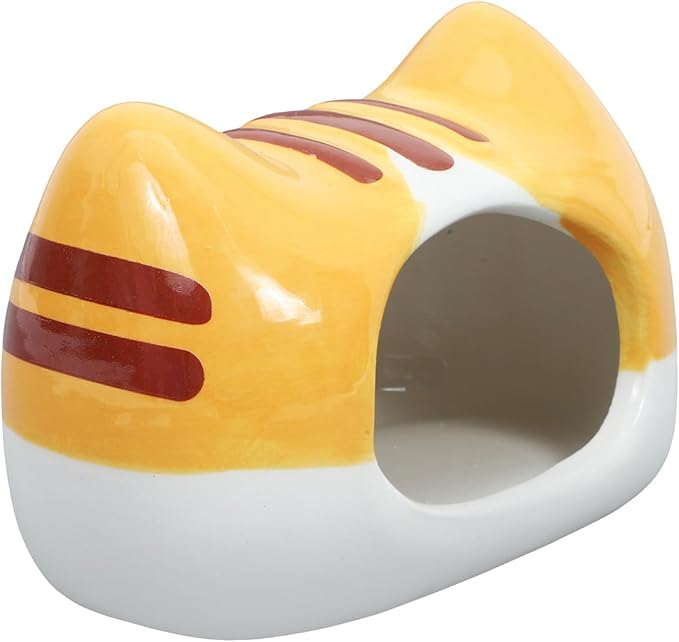 Ceramic Hamster Hideout Bed Cat-Shaped Cozy Nest for Dwarf Hamsters Gerbils and Mice Unique Floral Design Multifunctional Toy and Shelter for Small Pets
