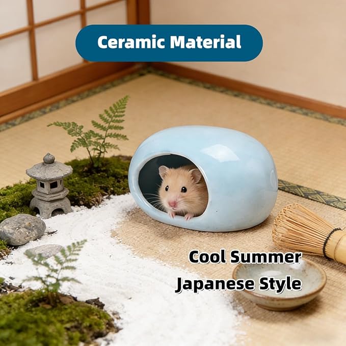 Ceramic Hamster Hideout Large Cool Summer Cute Guinea Pig Bed House for Dwarf Hamsters, Mices, Gerbils and Small Pets (Blue,M)