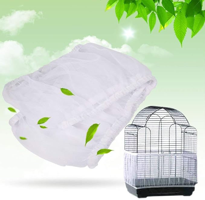 Bird Cage Cover Seed Catcher, Nylon Mesh Net for Parakeet Small Animals, Adjustable for Round Square Cages, Protects Floor from Messy Scatter, Black