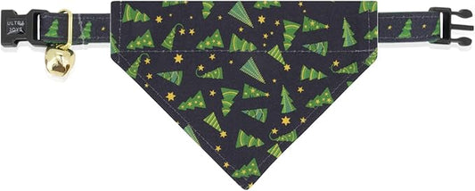 Ultra Joys Cat Collar with Bells - Breakaway for Cats, Boy & Girl Cat Collars Kitten Collar with Bell - Break Away Collar for Cats - Breakaway Cat Collar with Bandana Christmas Tree Large
