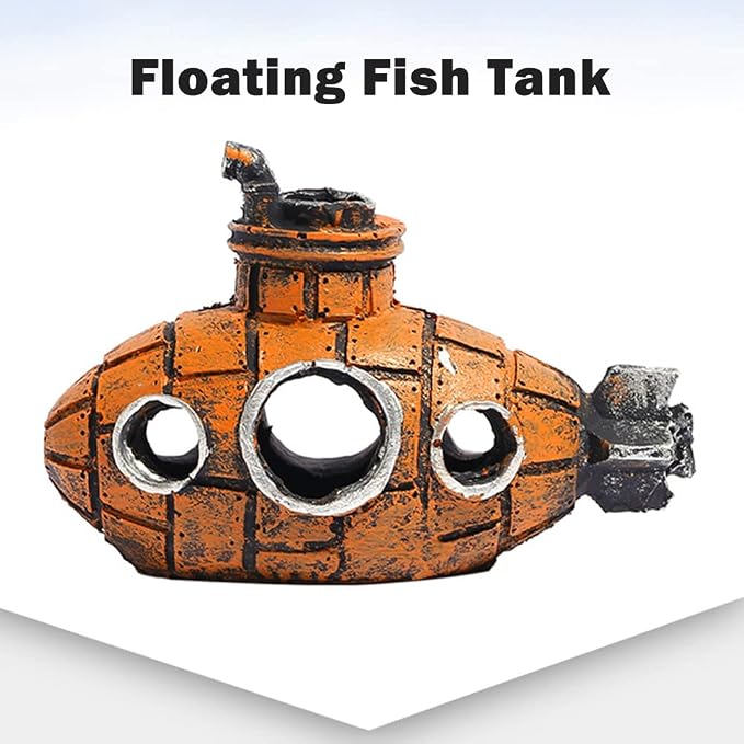 Submarine Aquarium Ornament, Resin Fish Tank Hideout Cave for Shrimp | Compact fish tank cave decor for small fish and shrimp in freshwater and saltwater aquariums