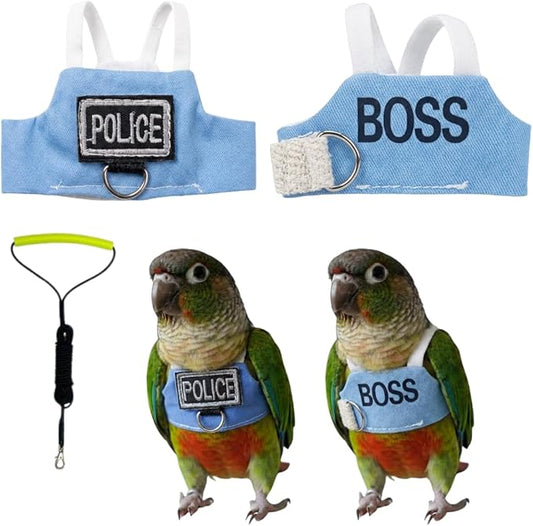 2 Pack Bird Flight Suit Vest, Adjustable Parrot Harness Clothes with Cute Design, Anti-Bite Outdoor Training Outfit for Parakeet, Cockatiel, Conure, Quaker, Budgie (M,with Leash)