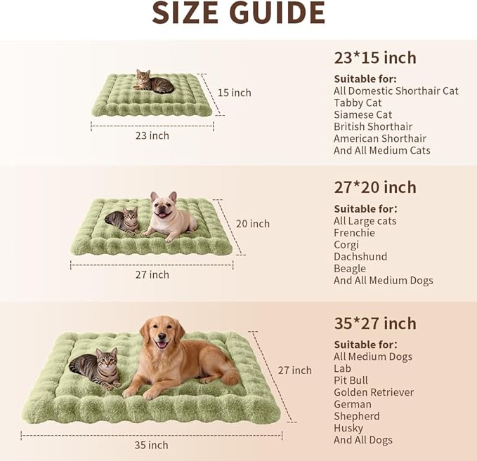 SOMAHE Cat Bed Mat, Soft Plush Faux Fur Kneading Pet Bed, Machine Washable Cat Sleeping Pad for Indoor Cats & Kittens, Non-Slip Fluffy Cat Rug for Couch Sofa Floor, 23x15 Inch Green