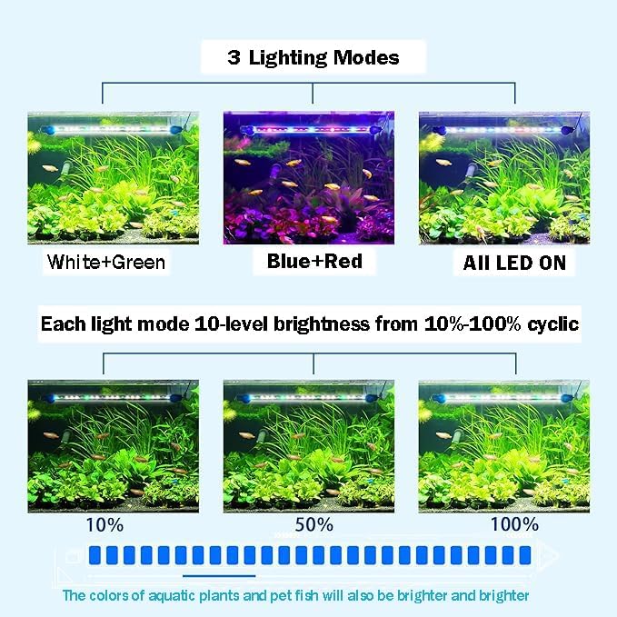 Submersible Aquarium Light Underwater Fish Tank Light with Timer Auto On/Off, LED Aquarium Light Bar 3 Light Modes Dimmer Adjustable Brightness,44.5inch (with Timer&dimmer)