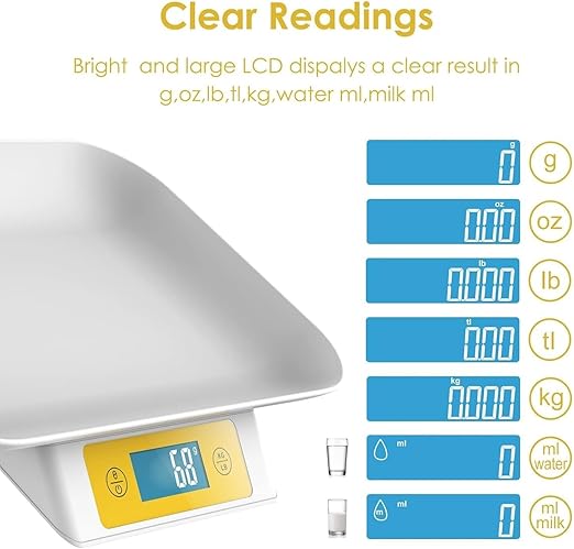 Puppy Scale for Whelping Dogs, Capacity up to 33lbs, Accuracy 1g/0.035oz, Unit g/kg/lb/oz/tl/ml, Yellow, Suitable for Kitten Puppy Rabbit Snake Cats and Small Dogs