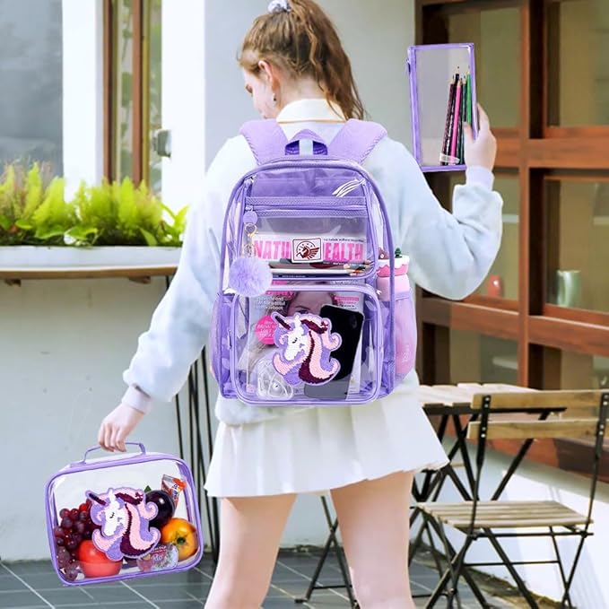 Clear Backpack for Girls and Boys, Kids Transparent Bookbag, 3PCS Cute See Through School Bag for Elementary Prechool