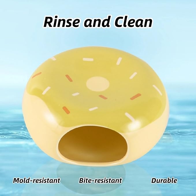 Hamster Hideout Ceramic,Small Pet Furniture,Donut-Shaped Small Pet Cage Cooling House,Summer Cage Accessories (Yellow,M)